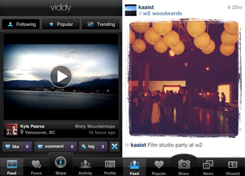Comparison of Viddy (left) and Instagram (right)